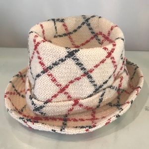 Misa Harada Knit wool hat cream plaid vintage M